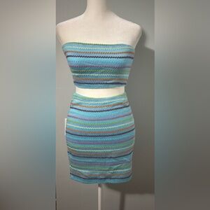 Princess Polly Blue and Green Striped Skirt Set Size 8